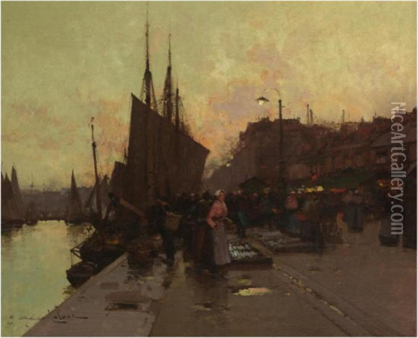 Port En Bretagne Oil Painting - Eugene Galien-Laloue