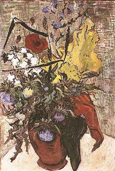 Wild Flowers And Thistles In A Vase Oil Painting - Vincent Van Gogh