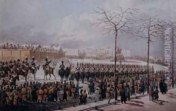 The Insurrection of the Decembrists at Senate Square, St. Petersburg on 14th December, 1825 Oil Painting - Anonymous Artist