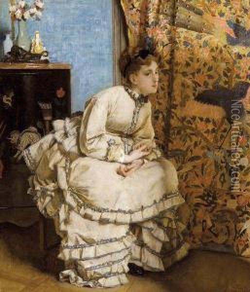 Femme Assise Dans Un Interieur - L'indiscrete Oil Painting - Aime Stevens