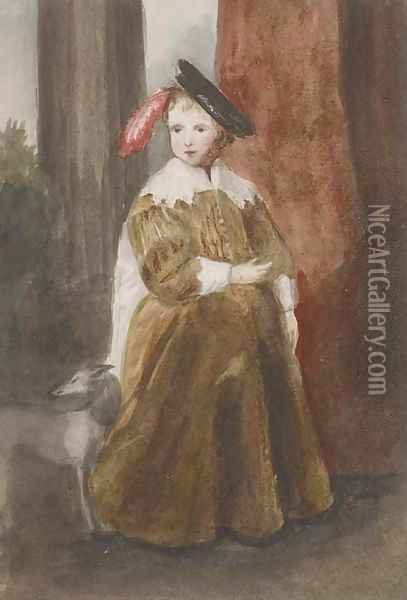 Portrait of a boy, small full-length, in a brown dress, by a greyhound Oil Painting - Louisa Anne, Marchioness of Waterford