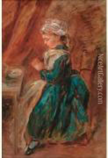 Une Des Filles De L'artiste, Louise 1864, Le Benedicite Oil Painting - Leon Louis Riesener