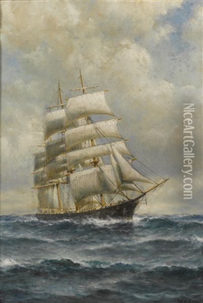 Three-masted Ship On Open Seas Oil Painting - William Alexander Coulter