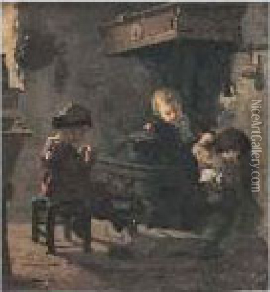 Jeunes Enfants Dans La Cuisine Oil Painting - Simon Durand