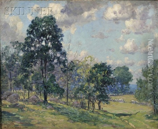 Landscape With Sheep At Pasture Oil Painting - Frederick Mortimer Lamb