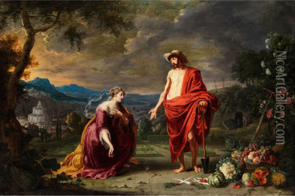 Jesus Als Gartner Vor Der Knienden Mariamagdalena (noli Me Tangere) Oil Painting - Willem Forchondt