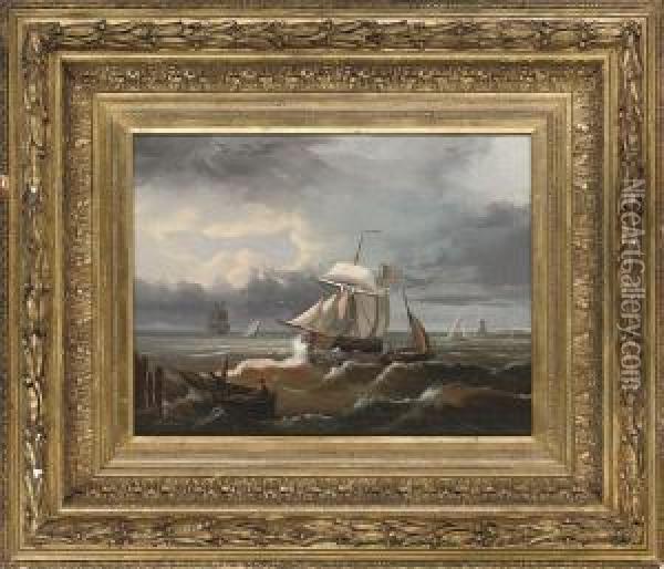 Running Into Harbour On The Incoming Tide Oil Painting - Adolph Friedrich Vollmer