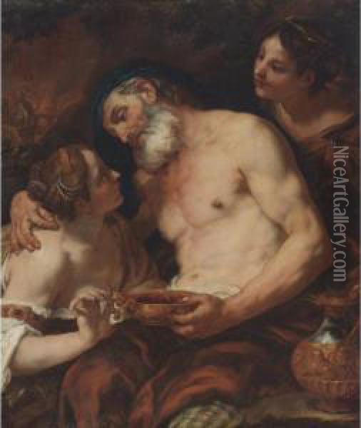 Lot And His Daughters Oil Painting - Johann Michael Rottmayr