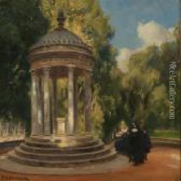 A Nun With Her Students In The Borghese Park In Rome Oil Painting - Hans Anderson Brendekilde
