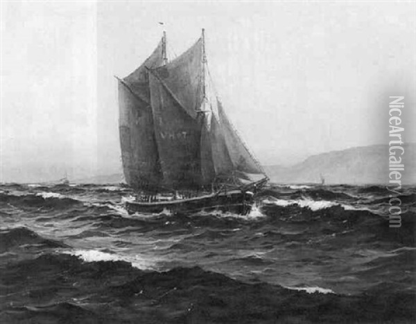Marine Med Sejlskib Ud For Klippekyst Oil Painting - Emanuel A. Petersen