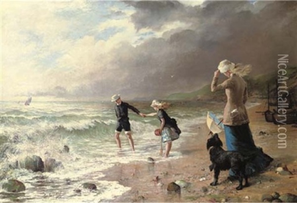 Playing In The Waves Oil Painting - George Hillyard Swinstead