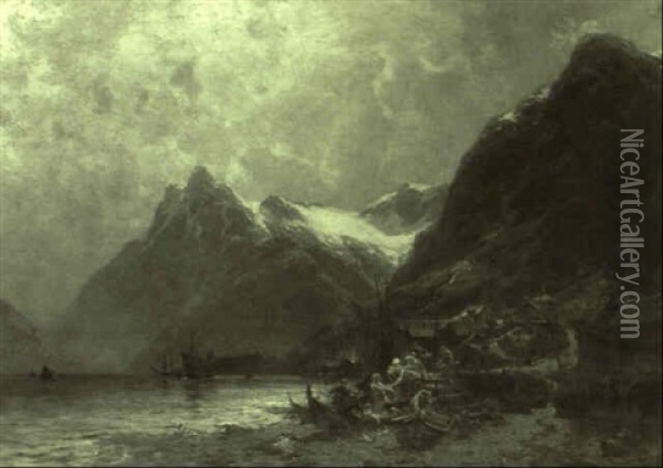 Norwegische Fjordlandschaft Oil Painting - Carl August Heinrich Ferdinand Oesterley