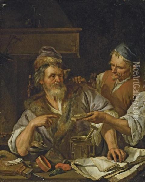 Un Alchimiste Oil Painting - Jacob Van Toorenvliet