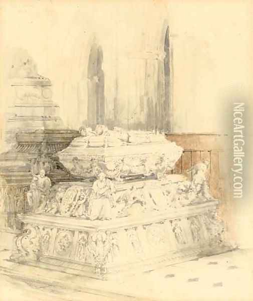 A medieval tomb in a cathedral interior Oil Painting - David Roberts