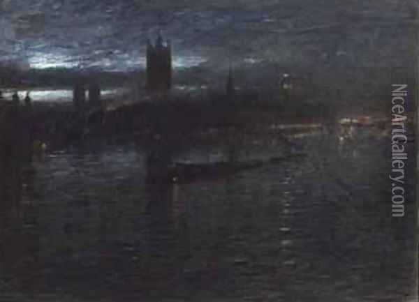 Westminster by Night Oil Painting - Albert Goodwin