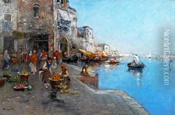 A Venezian Market Oil Painting - Wilhelm von Gegerfelt