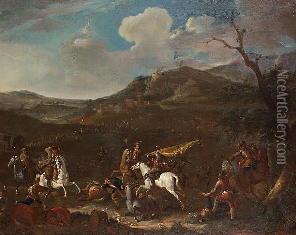 A Cavalry Skirmish Oil Painting - Gaspar Broers