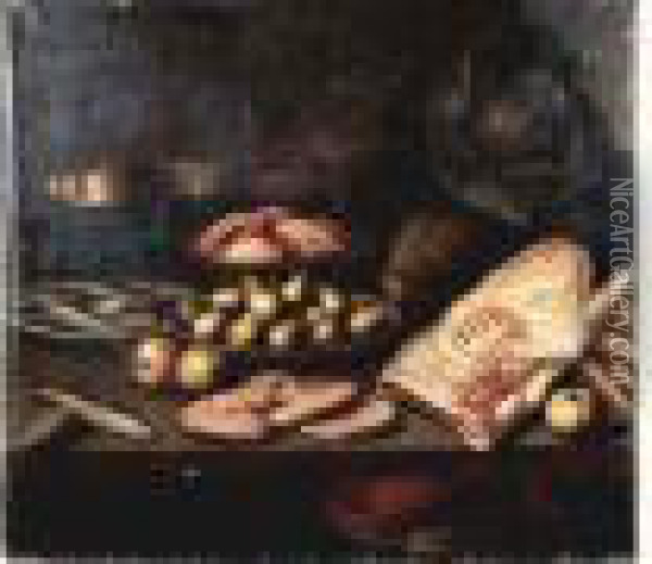 Nature Morte Aux Fruits, Poissons Et Piece De Viande Oil Painting - Floris Gerritsz. van Schooten
