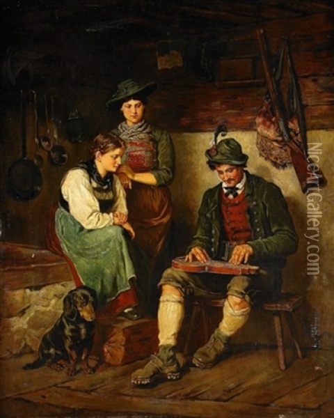 Interior Med Musicerande Tyrolare Oil Painting - Franz Von Defregger