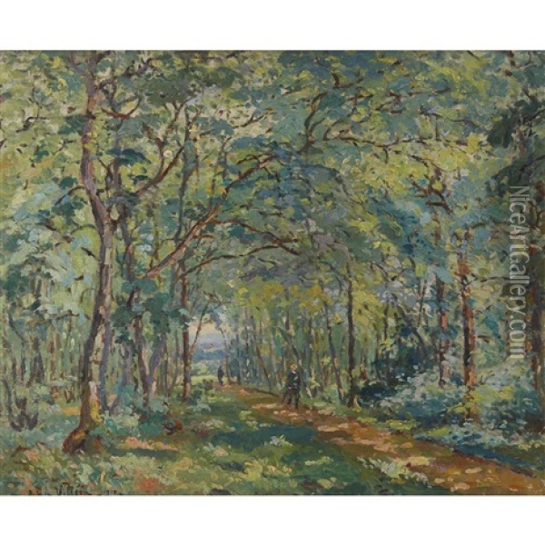 A Stroll Through The Woods Oil Painting - Emmanuel Victor Auguste Marie De La Villeon
