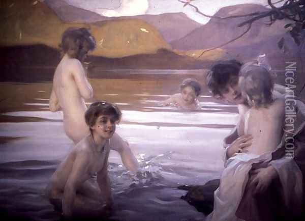 The First Bath Oil Painting - Paul Chabas
