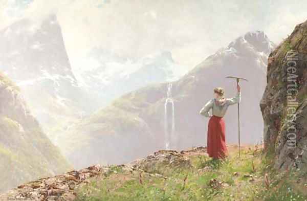 Admiring the View Oil Painting - Hans Dahl