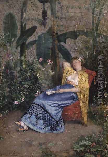 A Siesta in the Garden, 1875 Oil Painting - Narcisco Ruiz de Caceres