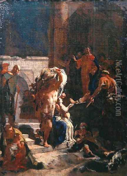 Healing of a Sick Man at the Pool of Bethesda, c.1718-20 Oil Painting - Giovanni Domenico Tiepolo