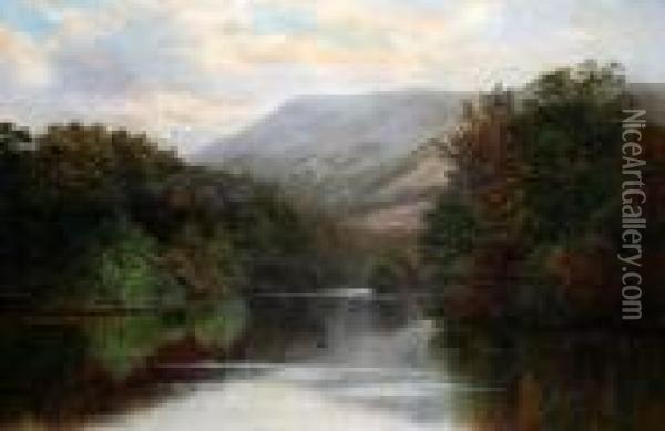 A Tranquil Wooded River Landscape Oil Painting - William Mellor