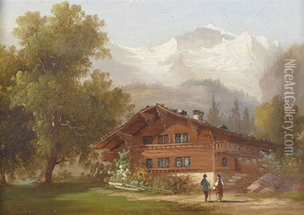 Chalet Mit Blick Auf Die Jungfrau Oil Painting - Ferdinand Sommer