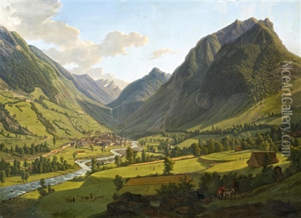 Blick Auf Das Thermalbad Cauterets In Den Pyrenaen Oil Painting - Alexandre Louis Robert Millin Du Perreux