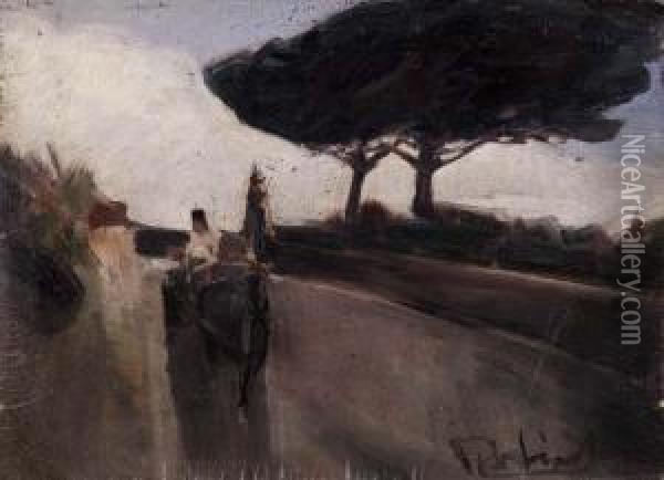 Strada Con Alberi Oil Painting - Pietro D' Achiardi