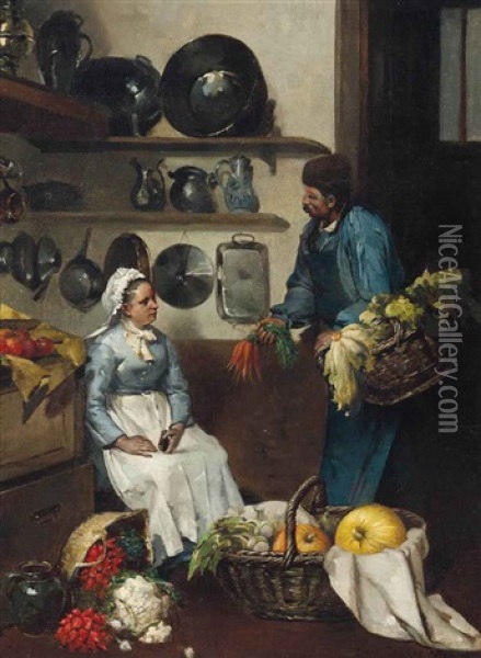 Delivering Groceries Oil Painting - Louis Robert Carrier-Belleuse