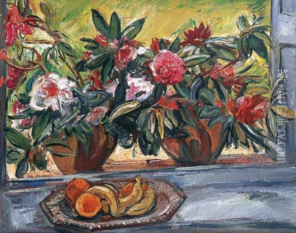 Bouquet De Rhododendrons Et Coupe De Fruits Oil Painting - Emile-Othon Friesz