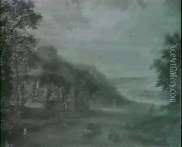 Two River Landscapes Oil Painting - Johannes Huibert (Hendric) Prins