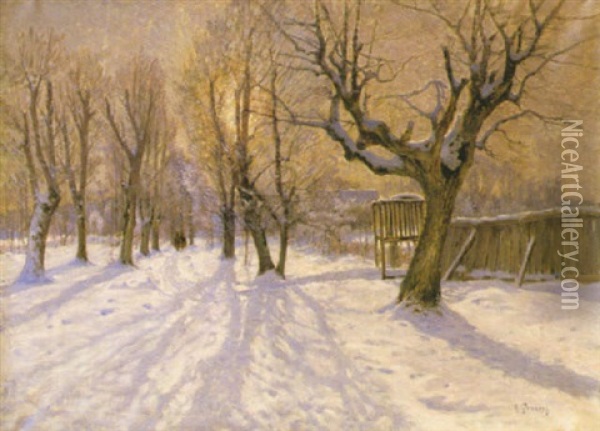 Vinter, Djurgarden Oil Painting - Anton Genberg