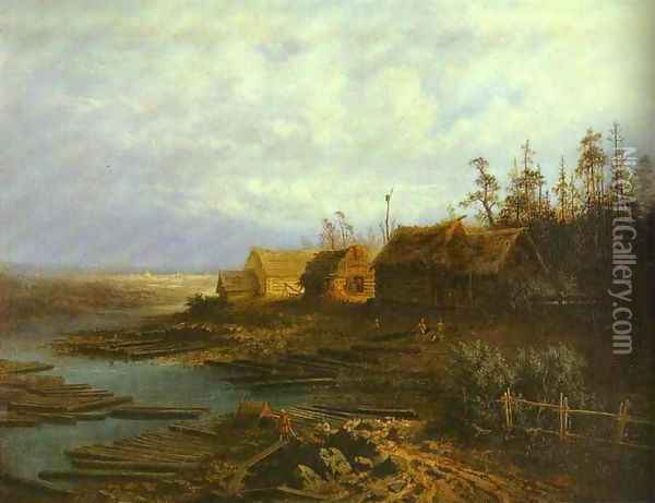 Rafts (1873) Oil Painting - Alexei Kondratyevich Savrasov