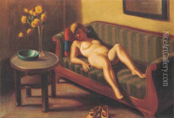 Liegende Frau Oil Painting - Georg Scholz