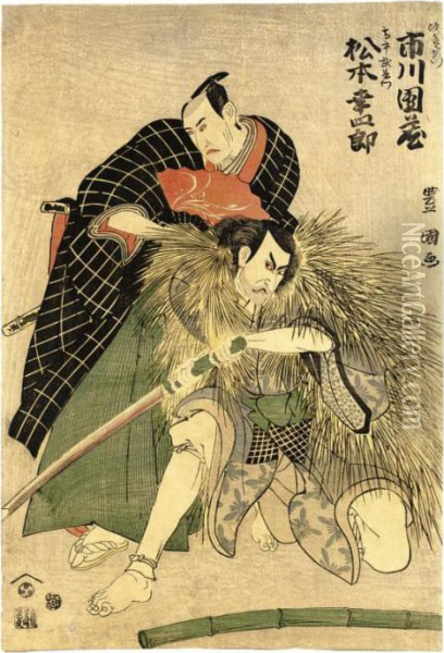 Ichikawa Danzo Iv As Jirozaemon And Matsumoto Koshiro Iv As Takagi Buemon Oil Painting - Toyokuni