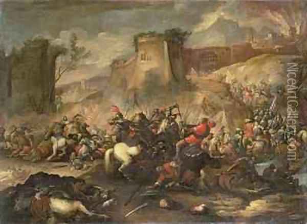 Cavalry skirmishes between Crusaders and Turks Oil Painting - Antonio Calza