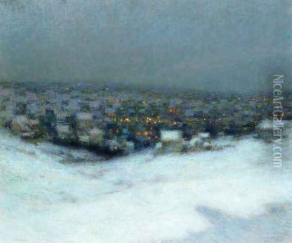 Snow in the Moonlight Oil Painting - Henri Eugene Augustin Le Sidaner