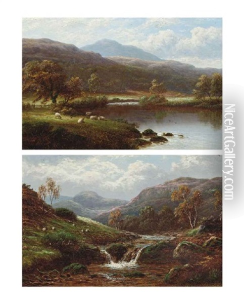 On The Lledr, North Wales And View In Borrowdale, Cumberland (pair) Oil Painting - William Mellor