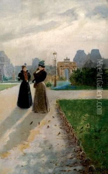 La Promenade Aux Tuileries Oil Painting - Basile Lemeunier