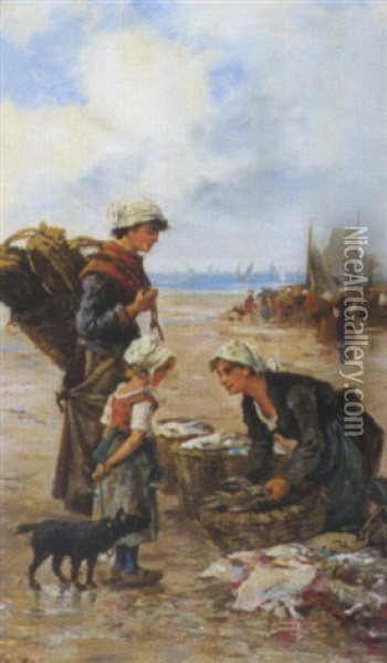 Fischverkauferin Am Strand Oil Painting - Pierre-Marie Beyle