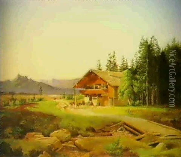 Alpenlandschaft Mit Bauernhof Oil Painting - Ulrich Baudissin