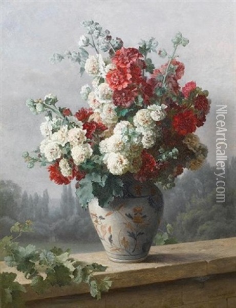 Peonies In Vase Oil Painting - Cecile Augustine Bougourd
