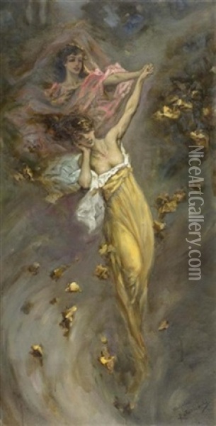 Zwei Madchen In Gelb Und Rosa Oil Painting - Vasili Aleksandrovich Kotarbinsky