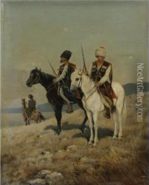 Cossacks On Horseback Oil Painting - Karl Bodganovich Venig