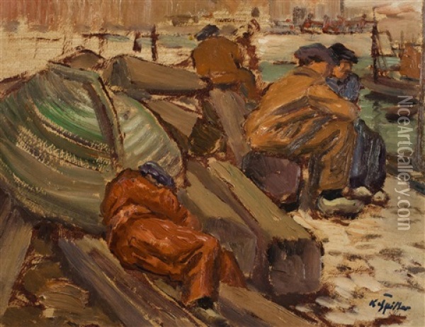 Fishermen Oil Painting - Karel Spillar