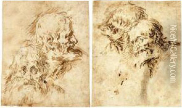 Two Studies Of Bearded Old Men Oil Painting - Antonio Del Castillo Y Saavedra